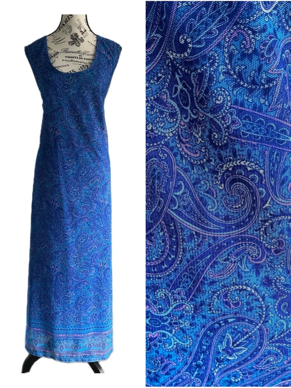 🇨🇦 vintage 90s Y2K Blue Paisley Cachemire Mesh Maxi Dress With Matching Blouse
